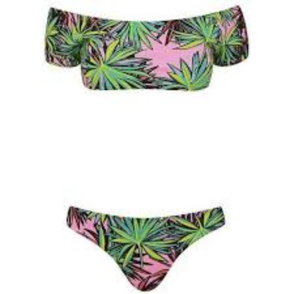 KENDALL+KYLIE Topshop Palm Print Bardot Bikini - Picture 1 of 9